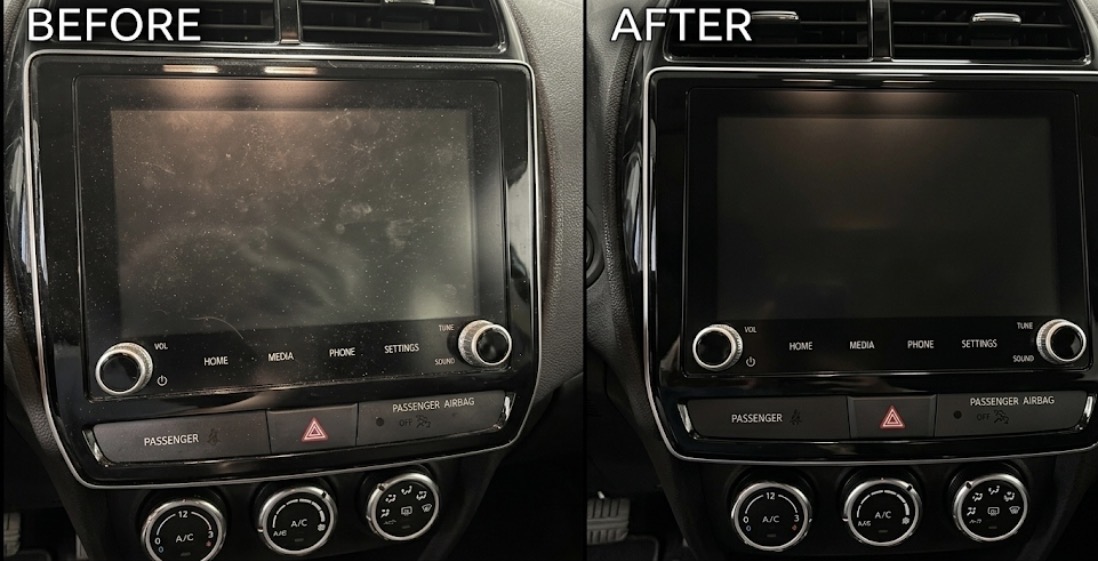 Before and after infotainment screen and dash cleaning