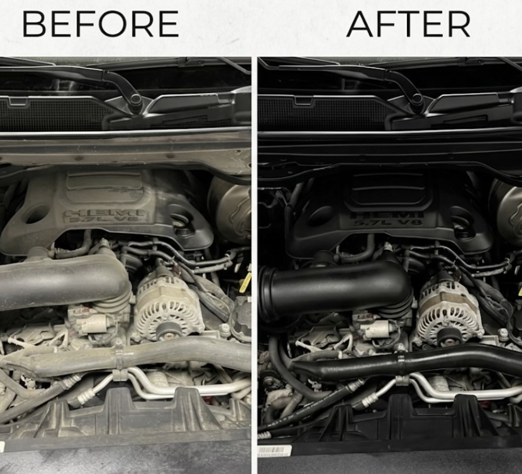 Before and after engine bay cleaning