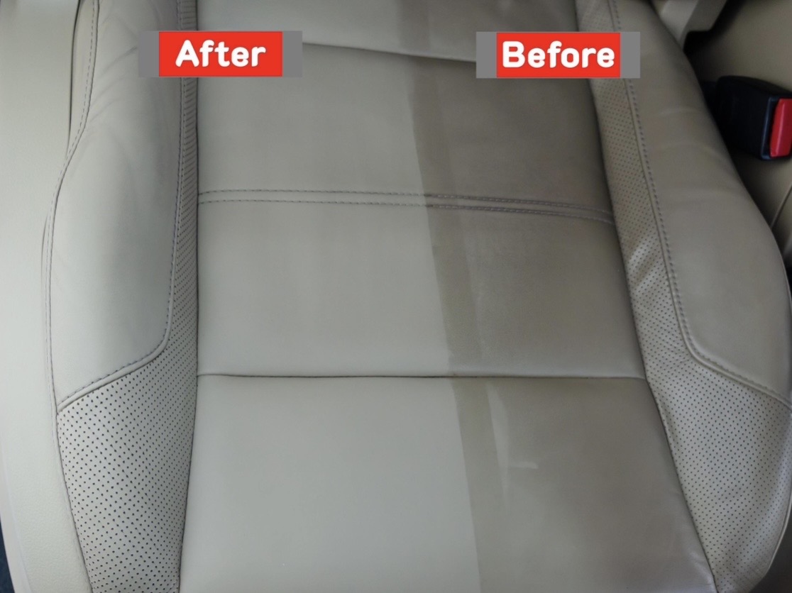 Before and after leather seat conditioning